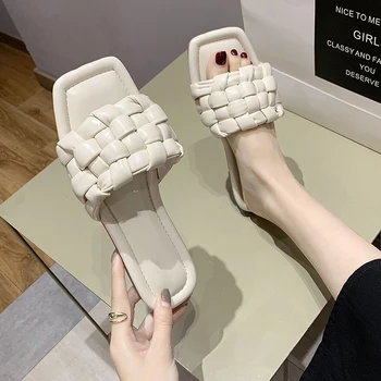 Rimocy High Quality Leather Weave Slippers Women Square Toe Women Summer Sandals Flat Casual Shoes Woman Comfort Beach Slides
Rimocy High Quality Leather Weave Slippers Women Square Toe Women Summer Sandals Flat Casual Shoes Woman Comfort Beach Slides
