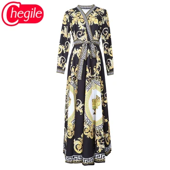 Fashion Women New Dress 2020 Spring Full Sleeves Printed V-neck Belt Runway Vintage Dress
Fashion Women New Dress 2020 Spring Full Sleeves Printed V-neck Belt Runway Vintage Dress