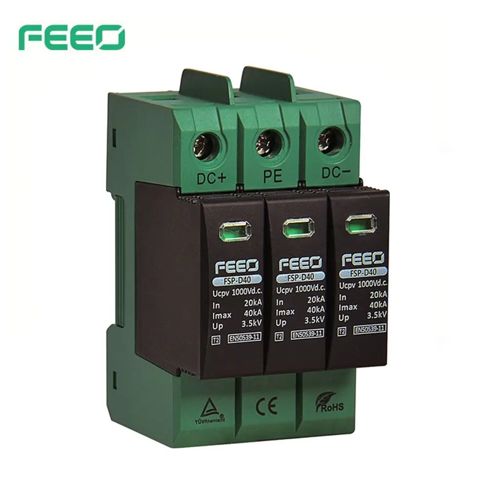 DC SPD Solar 3P 1000V 1500V 20KA~40KA Din Rail Outdoor Power Protection Protective Device Surge Protector TUV & CE Certificate
DC SPD Solar 3P 1000V 1500V 20KA~40KA Din Rail Outdoor Power Protection Protective Device Surge Protector TUV & CE Certificate