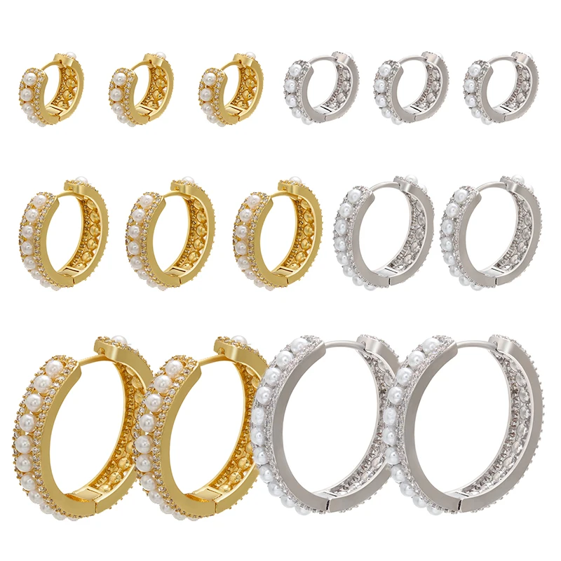 Фото ZHUKOU 1 шт Золотой/Серебряный Цвет маленькие жемчужные серьги-кольца 2020 модные