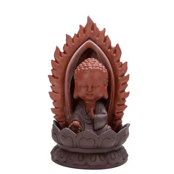 

Little Monk Backflow Incense Burner Censer Porcelain Incense Cone Sticks Holder Buddhism Incense Holder +10 Cones Home Decor
