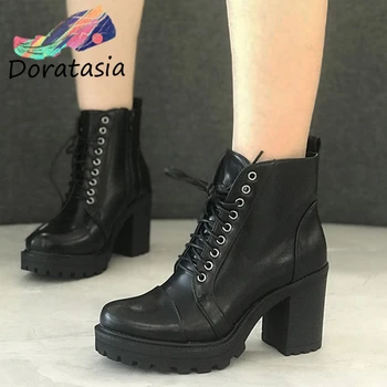 DORATASIA Women Platform Chunky Designer Shoes Office Casual Boots Women Fashion Round Toe Lace Up High Heels Boots 
DORATASIA Women Platform Chunky Designer Shoes Office Casual Boots Women Fashion Round Toe Lace Up High Heels Boots