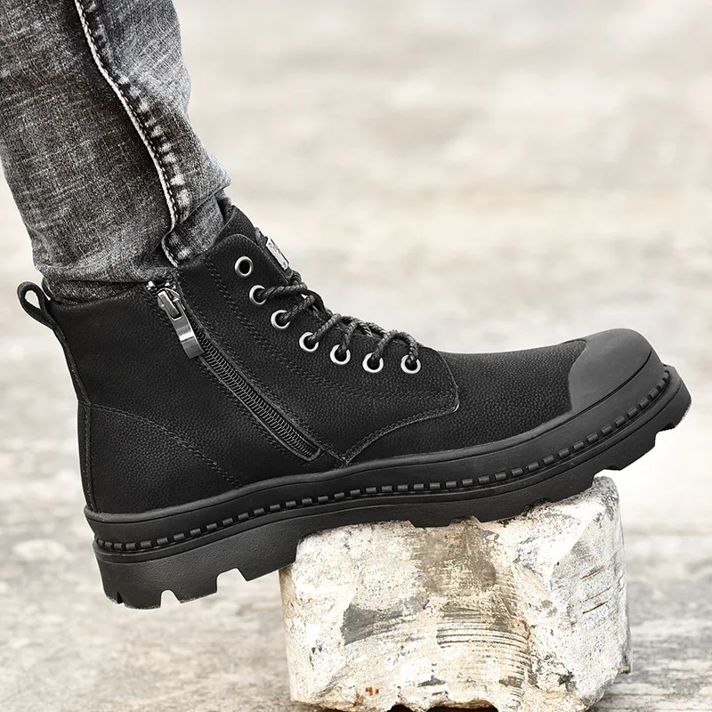Large Size 47 Martin Boots Men's Fashion England Leather Boot zhong gao bang Combat Boots Autumn Hose Boots Men's Martin Shoes