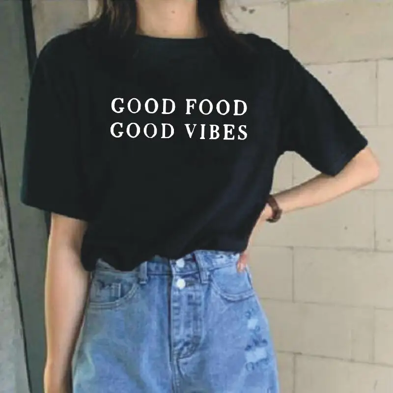 Женская футболка модная хорошая еда Vibes с буквенным принтом Футболка коротким