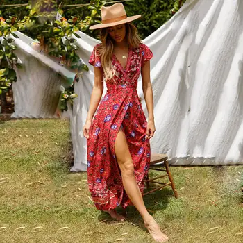 ARXIPA Bohemian Beach Dress Short Sleeve Maxi Dress Tie Side Sundress V Neck Beachwear Summer Holiday Bikini Wrap Print 2019 New
ARXIPA Bohemian Beach Dress Short Sleeve Maxi Dress Tie Side Sundress V Neck Beachwear Summer Holiday Bikini Wrap Print 2019 New
