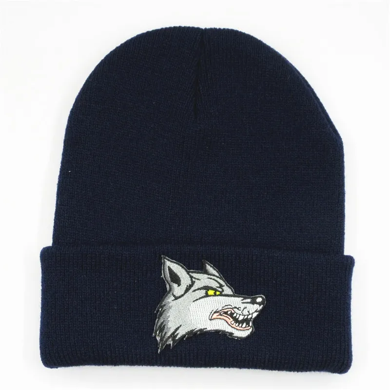 

LDSLYJR Cotton Wolf animal embroidery Thicken knitted hat winter warm hat Skullies cap beanie hat for men and women 301