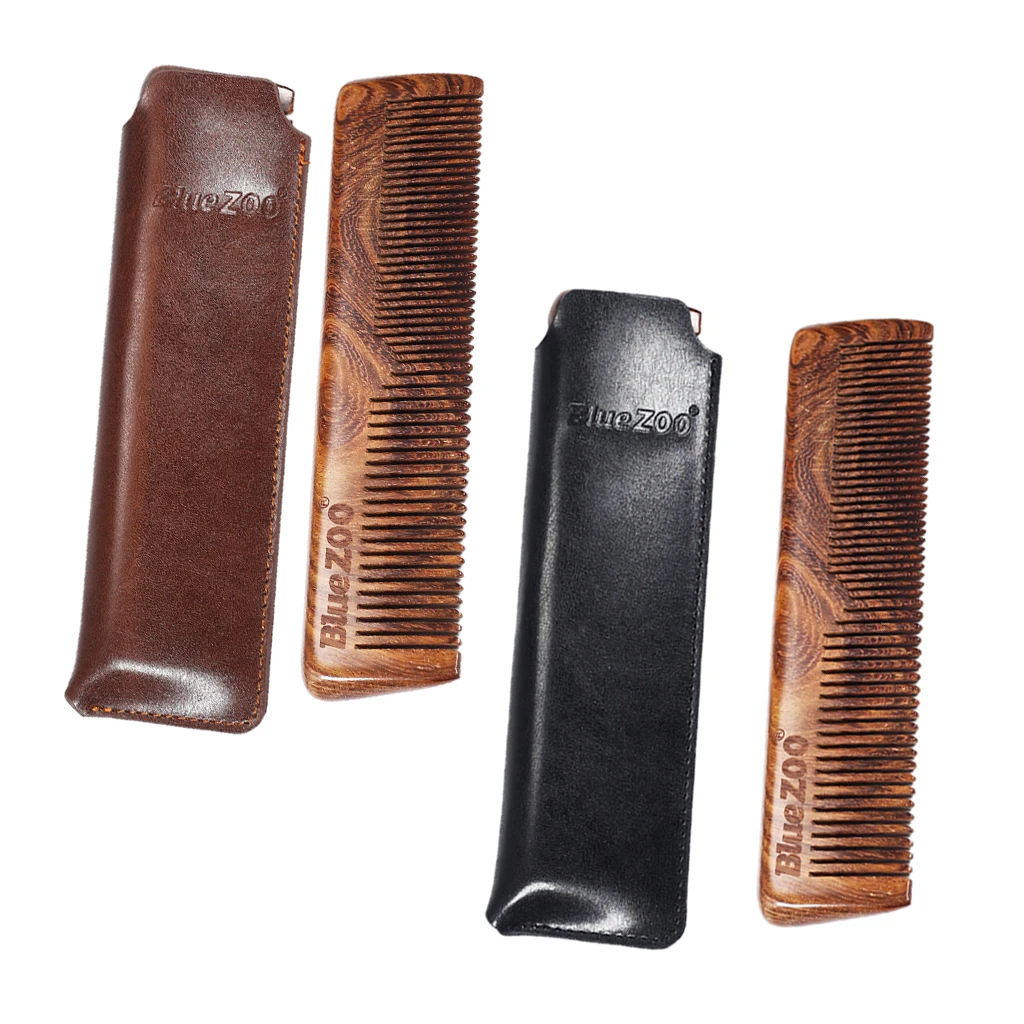 Wooden Beard Comb with PU Case, Anti-Static with Fine & Coarse Teeth for Beard Hair & Mustaches, For Daily Life Use Wooden Beard Comb with PU Case, Anti-Static with Fine & Coarse Teeth for Beard Hair & Mustaches, For Daily Life Use