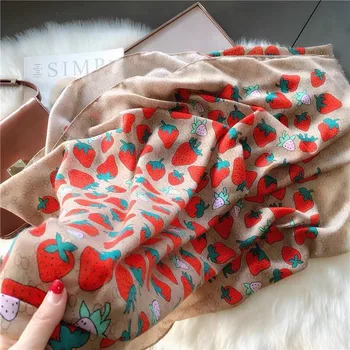 New style autumn and winter lady Beach Sunscreen cotton Shawl fashion cotton material scarf Women Strawberry Print silk scarf 
New style autumn and winter lady Beach Sunscreen cotton Shawl fashion cotton material scarf Women Strawberry Print silk scarf