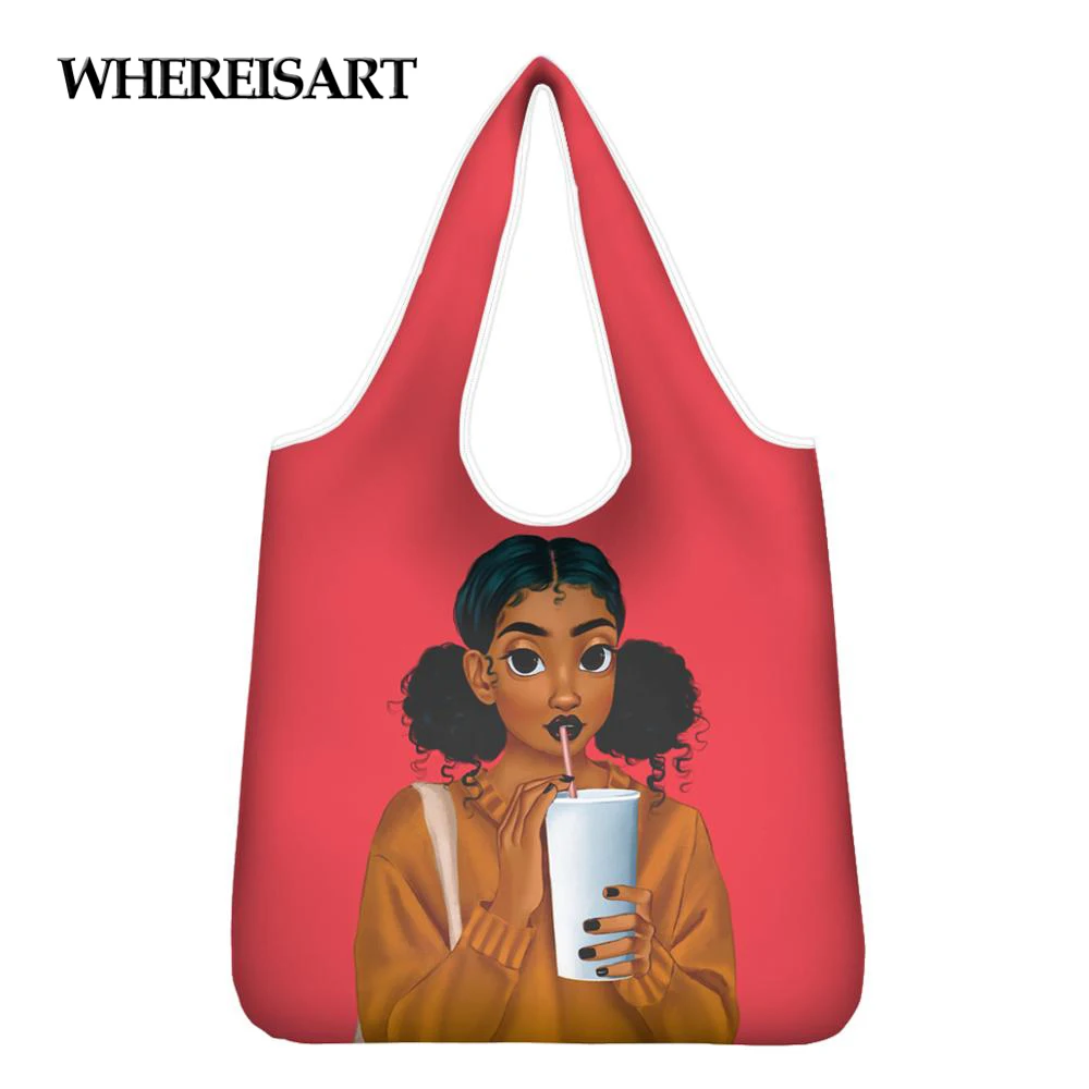 WHEREISART Black African Magic Girl Foldable Eco Friendly Shopping Bag Tote Folding Pouch Handbags Convenient Large-capacity
WHEREISART Black African Magic Girl Foldable Eco Friendly Shopping Bag Tote Folding Pouch Handbags Convenient Large-capacity