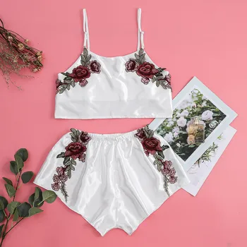 Summer Pajama Sets For Women Rose Flower Embroidery Lingerie Satin Silk Sleepwear Girls Sleeveless Sexy Lingerie Underwear Set
Summer Pajama Sets For Women Rose Flower Embroidery Lingerie Satin Silk Sleepwear Girls Sleeveless Sexy Lingerie Underwear Set