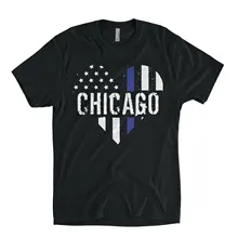 Hart Chicago Politie T-Shirt Patriot Amerikaanse Vlag T-Shirt Patriottische Amerikaanse Grappige T-Shirt Gift Op Patriot ONS Daytheof(China)