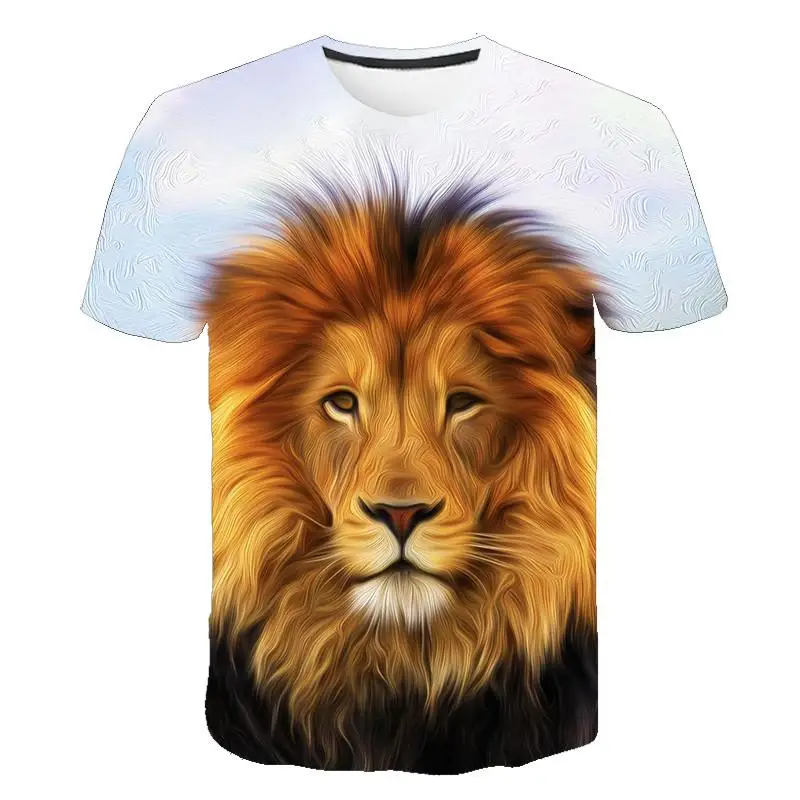 Summer men's T-shirt O-neck short-sleeved clothing Animal Lion 3D printing T-shirt Casual men's T-shirt