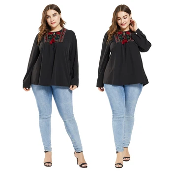 2020 Spring Muslim Women Top Long Sleeve Blouse Islamic Embroidery Lace Up Tops Loose Plus Size Arab Abaya Casual L-7XL Fashion 
2020 Spring Muslim Women Top Long Sleeve Blouse Islamic Embroidery Lace Up Tops Loose Plus Size Arab Abaya Casual L-7XL Fashion