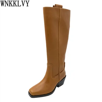 Runway Square Toe Chunky Mid Heel Knee High Boots Women Nude Leather Long Booties Autumn Cowboy Knight Boots For Ladies 2020
Runway Square Toe Chunky Mid Heel Knee High Boots Women Nude Leather Long Booties Autumn Cowboy Knight Boots For Ladies 2020