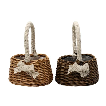 Hand-Woven Small Flower Baskets with Lace Handles Wicker Wood Chip Simulation Flower Basket 
Hand-Woven Small Flower Baskets with Lace Handles Wicker Wood Chip Simulation Flower Basket