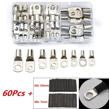 

120Pcs SC Bare Terminals Tinned Copper Lug Ring Wire Connectors Bare Cable Crimp Closed Ends Terminal Kit Assortment