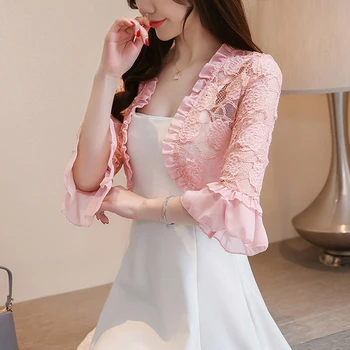 Sexy Casual Jacket Womens Hollow Out Lace Coats Jackets Summer 3/4 Ruffled Sleeve Slim Coat Fashion Design Lady Coat Ropa Mujer 
Sexy Casual Jacket Womens Hollow Out Lace Coats Jackets Summer 3/4 Ruffled Sleeve Slim Coat Fashion Design Lady Coat Ropa Mujer