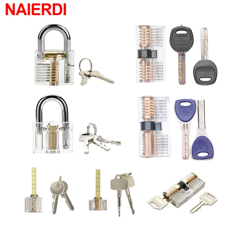 

NAIERDI 7PCS/Set Combination Practice Padlock Transparent Locks Locksmith Training Tools Visible Lock Pick Sets Practicing Skill