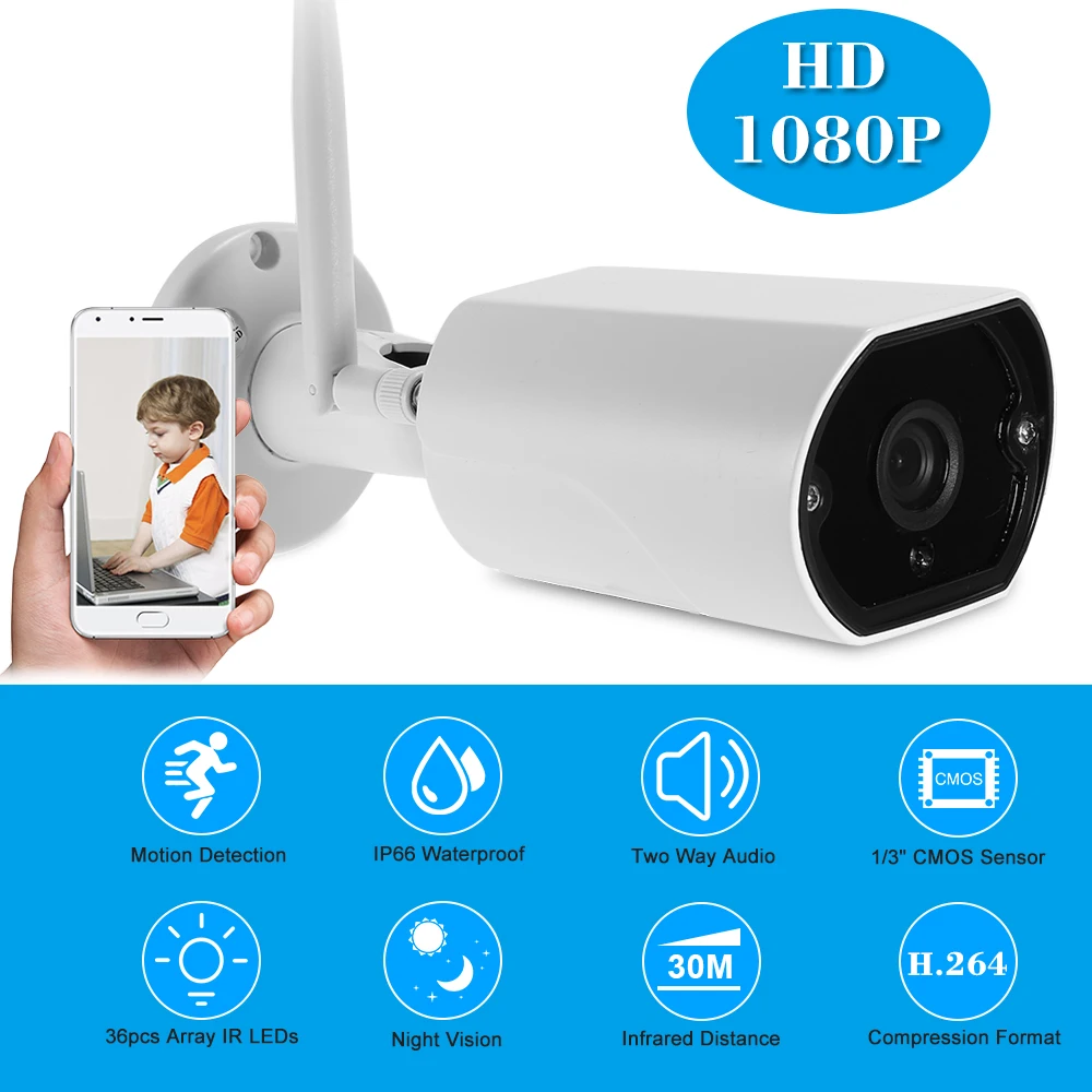 1080P IP Camera Security Waterproof Bullet Camera Phone APP Onvif 2-way Audio IR-CUT Filter Infrared Night View Motion Detection
1080P IP Camera Security Waterproof Bullet Camera Phone APP Onvif 2-way Audio IR-CUT Filter Infrared Night View Motion Detection