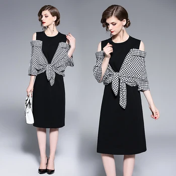 European Plaid Dress For Women Fake Two Ladies Dresses Patchwork Batwing Sleeve Luxury Women Dresses Vestidos De Fiesta De Noche 
European Plaid Dress For Women Fake Two Ladies Dresses Patchwork Batwing Sleeve Luxury Women Dresses Vestidos De Fiesta De Noche