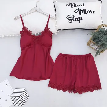 Women Pajamas Satin Silk Fashion 2 Pieces Summer Suspenders And Shorts Pajamas Set Female Sleepwear Satin With Chest Pad Pijamas
Women Pajamas Satin Silk Fashion 2 Pieces Summer Suspenders And Shorts Pajamas Set Female Sleepwear Satin With Chest Pad Pijamas