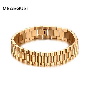 Meaeguet 15mm Wide Luxury Men Watch Band Bracelet Gold-Color Stainless Steel Strap Links Cuff Bangles Jewelry Gift Length 22CM
Meaeguet 15mm Wide Luxury Men Watch Band Bracelet Gold-Color Stainless Steel Strap Links Cuff Bangles Jewelry Gift Length 22CM