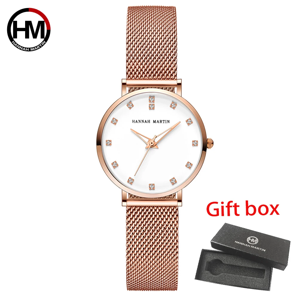 Hannah Martin Ladies Watch Japan Quartz Movement Diamond Stainless Steel Mesh Women Watches Business Quality Clock Reloj Mujer
Hannah Martin Ladies Watch Japan Quartz Movement Diamond Stainless Steel Mesh Women Watches Business Quality Clock Reloj Mujer