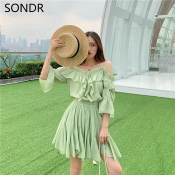 Korean Ruffled Off-The-Shoulder Flared Sleeve Chiffon Shirt Female Skirt Two-Piece Skirt 2020 Summer Ladies Top Mini Skirt Women
Korean Ruffled Off-The-Shoulder Flared Sleeve Chiffon Shirt Female Skirt Two-Piece Skirt 2020 Summer Ladies Top Mini Skirt Women