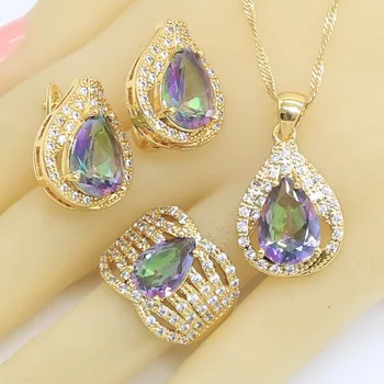 Rainbow Semi-precious Gold Color Jewelry Sets for Women Water Drop Hoop Earrings Necklace Pendant Rings Free Gift Box 
Rainbow Semi-precious Gold Color Jewelry Sets for Women Water Drop Hoop Earrings Necklace Pendant Rings Free Gift Box