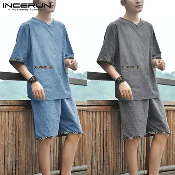 INCERUN 2020 Men Vintage Pajamas Sets Sleepwear Unisex Casual Short Sleeve V Neck Printed Patchwork Tops Short Bottoms Suit 5XL 
INCERUN 2020 Men Vintage Pajamas Sets Sleepwear Unisex Casual Short Sleeve V Neck Printed Patchwork Tops Short Bottoms Suit 5XL