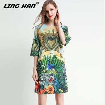 LINGHAN Elegant peacock Print Mini Dress Woman Fashion Diamonds Half Sleeve Loose Party Dresses Designer Spring Summer New
LINGHAN Elegant peacock Print Mini Dress Woman Fashion Diamonds Half Sleeve Loose Party Dresses Designer Spring Summer New