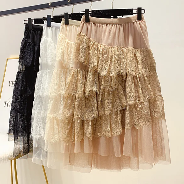 Skirts Women's Spring New High Waist Irregular Lace Cake Skirt Girls Ladies Mid-Length Fairy Skirt Femme Nancylim
Skirts Women's Spring New High Waist Irregular Lace Cake Skirt Girls Ladies Mid-Length Fairy Skirt Femme Nancylim