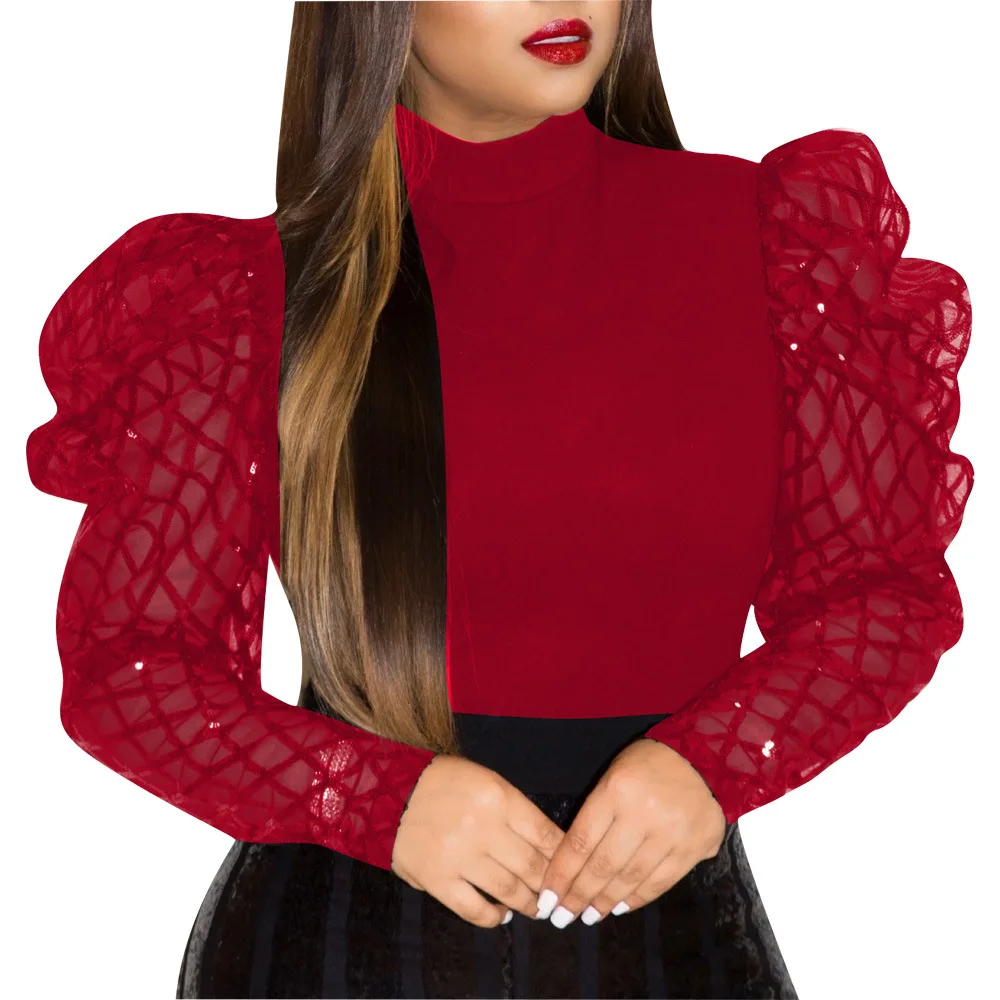 sheer Mesh Puff Sleeve Blouse Shirt Long Sleeve Autumn Fall Blouse Tops Elegant Vintage Shirt turtleneck women blouses 2020
sheer Mesh Puff Sleeve Blouse Shirt Long Sleeve Autumn Fall Blouse Tops Elegant Vintage Shirt turtleneck women blouses 2020