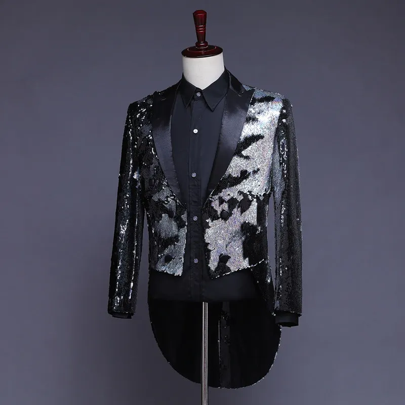 Men Black Tailcoat Mens Black and Silver Sequin Tuxedo Tailcoat Men Dress Jackets Veste Homme Costume
Men Black Tailcoat Mens Black and Silver Sequin Tuxedo Tailcoat Men Dress Jackets Veste Homme Costume