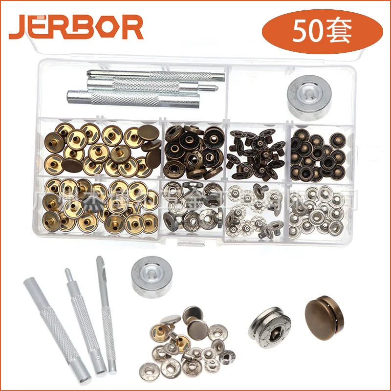 

50 Set 4 Sizes Leather Rivets Single Cap Rivet Tubular Metal Studs With 9 Pieces Fixing Tool For Diy Leather Craft, Rivets Repla