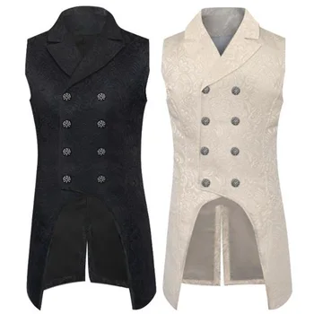 Mens Gothic Steampunk Vest Double Breasted Buttons Jacquard Tailcoat Vintage Medieval Victorian Waistcoat Halloween Suit Vest 
Mens Gothic Steampunk Vest Double Breasted Buttons Jacquard Tailcoat Vintage Medieval Victorian Waistcoat Halloween Suit Vest