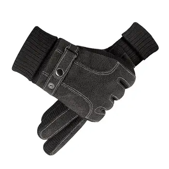 

Mens Winter Faux Leather Touchscreen Gloves Adjustable Elastic Cuff Anti-Slip Palm Thermal Lining Warm Mittens Texting Driving