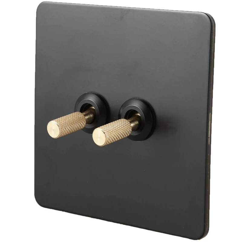 

Black Color 2 Gang 2 Way Wall Switch and AC220-250V Stainless Steel Panel Light Switch with Gold Color Toggle