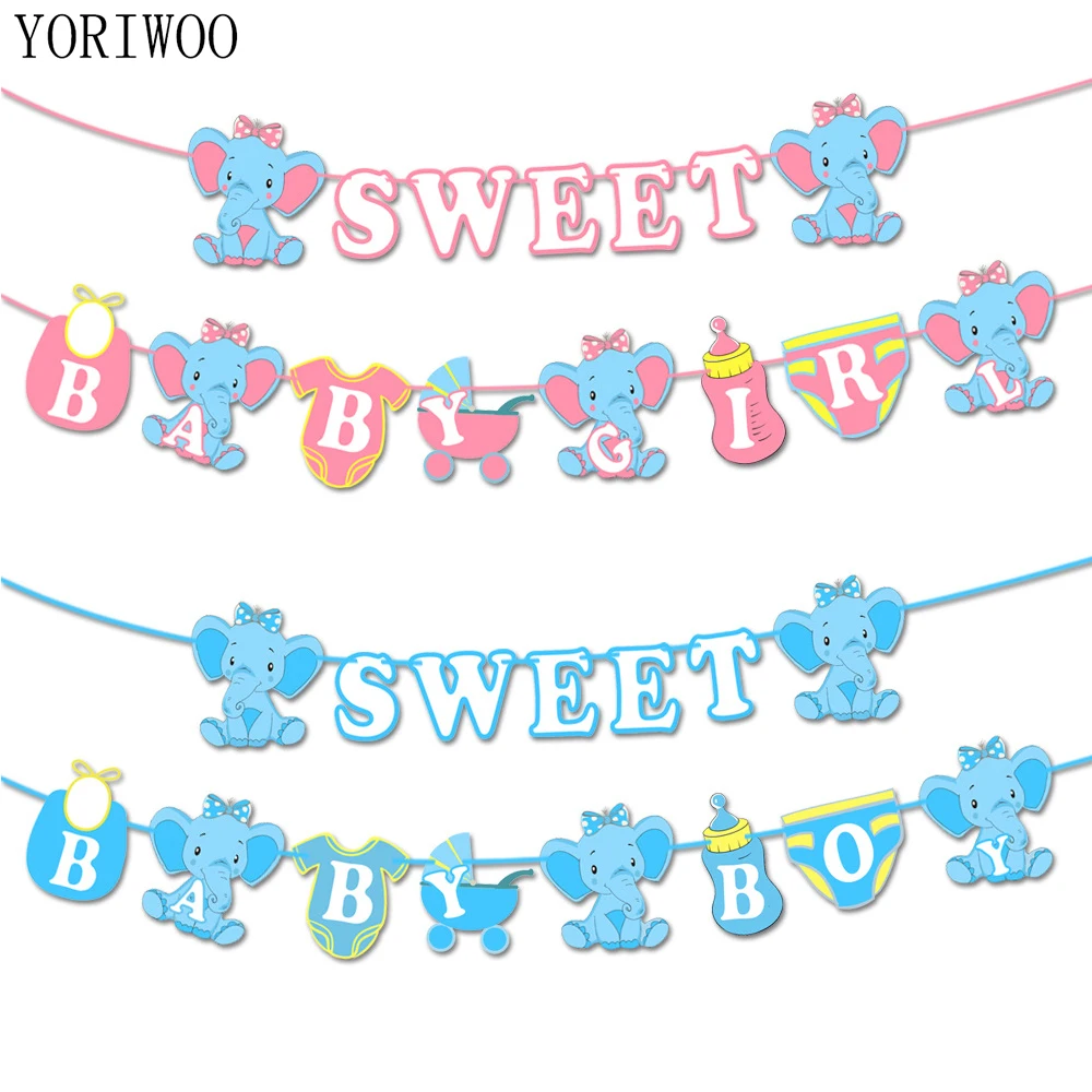 

YORIWOO Happy Birthday Banner Paper Flags Oh Baby Shower Boy Girl Gender Reveal 1st Birthday Party Decorations Kids Babyshower