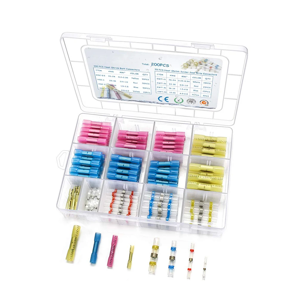 200PCS Heat Shrink Butt Crimp Connectors & Solder Seal Wire Connectors Electrical Insulated Waterproof Marine Wire Terminal Kit
200PCS Heat Shrink Butt Crimp Connectors & Solder Seal Wire Connectors Electrical Insulated Waterproof Marine Wire Terminal Kit