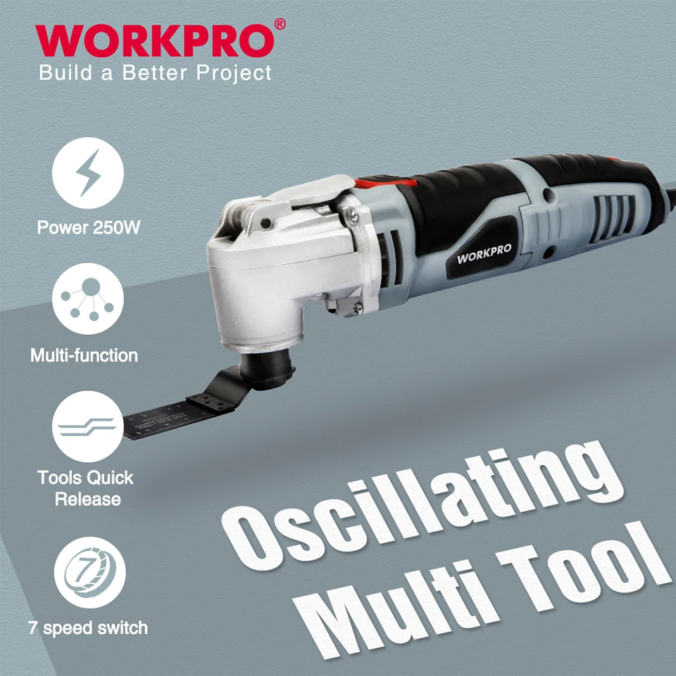 WORKPRO 250W Electric Multifunction Oscillating Tool Variable Speed Power Hand Tool with Accessories Electric Cutter
WORKPRO 250W Electric Multifunction Oscillating Tool Variable Speed Power Hand Tool with Accessories Electric Cutter