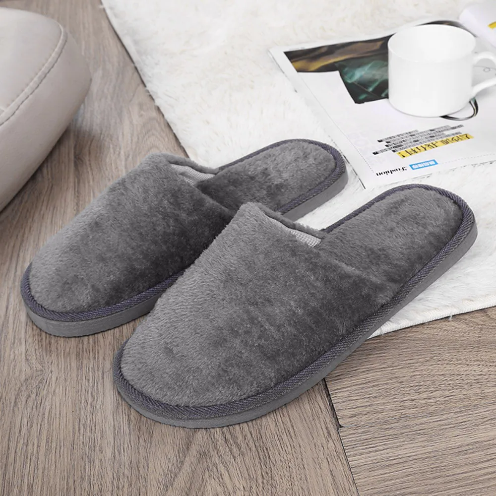 Фото Мужская обувь теплые домашние плюшевые мягкие тапочки домашняя Нескользящая
