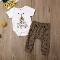 Одежда для новорожденных мальчиков и девочек Pudcoco, комбинезон с короткими рукавами и принты животных из мультфильмов, длинные штаны, комплект одежды из 2 предметов, хлопковый комплект одежды