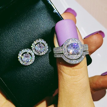 925 Sterling Silver Jewelry set halo Engagement ring round stud earring for Wedding Valentine's Day gift Christmas J5565
925 Sterling Silver Jewelry set halo Engagement ring round stud earring for Wedding Valentine's Day gift Christmas J5565