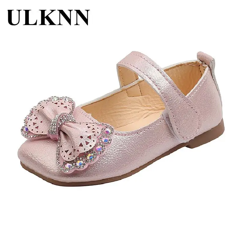

ULKNN Girl Pink Flat Shoes Kid's Spring 2022 Girls Princess Shoes Baby Fashion Ovely Bowknot Flat With Infant Silver Shoe