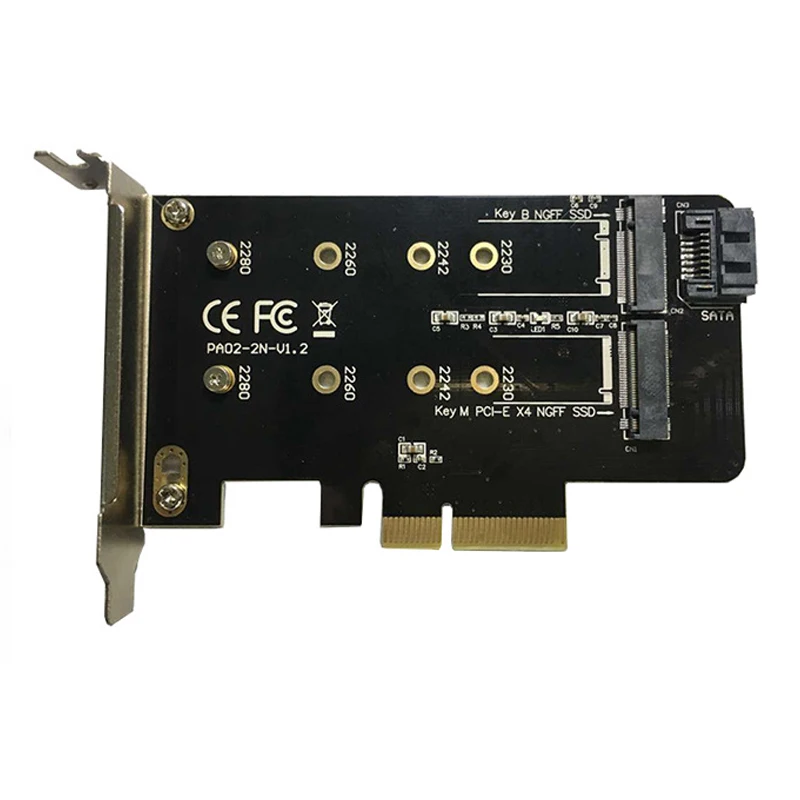 Двойной адаптер M.2 PCIe M2 SSD NVME M Key SATA B to PCI-e 3 0x4 Controller Converter Card Support 2280 2260 2242 2230 |