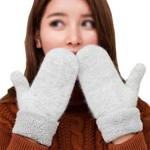 Zimowa dwuwarstwowa zagęścić falbany Faux kaszmirowy, dzianinowy rękawiczki damskie narty terenowe utrzymuj ciepłe rękawiczki damskie bez palców Guantes(China)