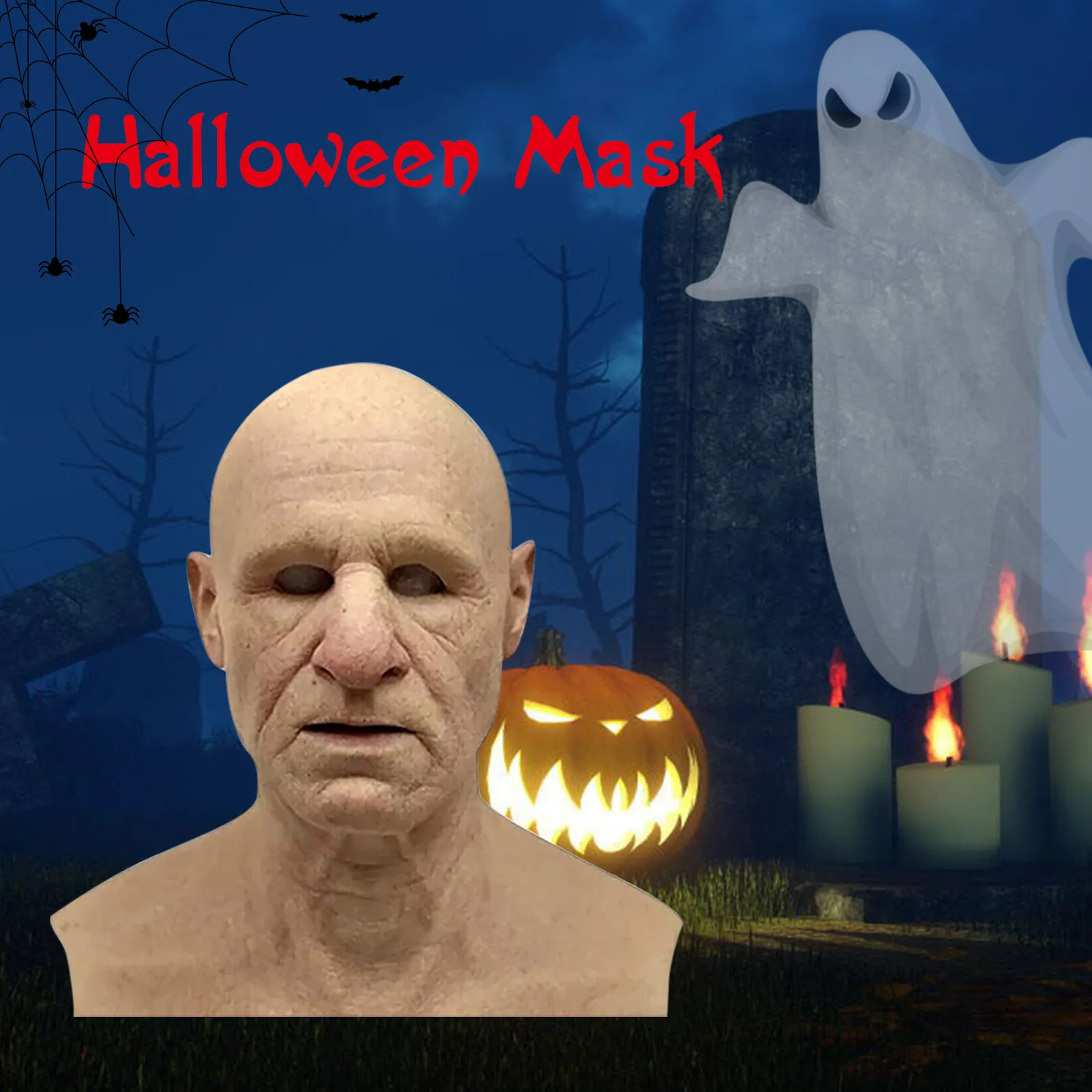 Old Woman Scary Wrinkle Mask Cosplay Full Head Latex Halloween Scaring Props Horror Man Helmet Real | Тематическая одежда и