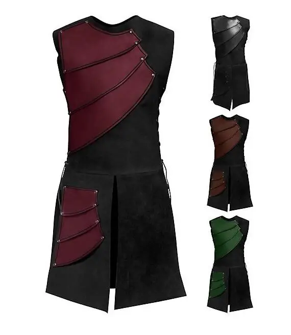 Adult-Men-Medieval-Archer-Larp-Knight-Hero-Costume-Warrior-Black-Armor-Armour-Outfit-Roman-Solider-Gear
