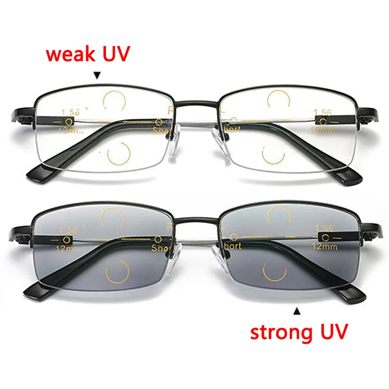 

Uv Protection Progressive Reading Glasses Men Photochromic Multifocal Glasses Presbyopia Far Near Anti Blue Light Tr90 half rim